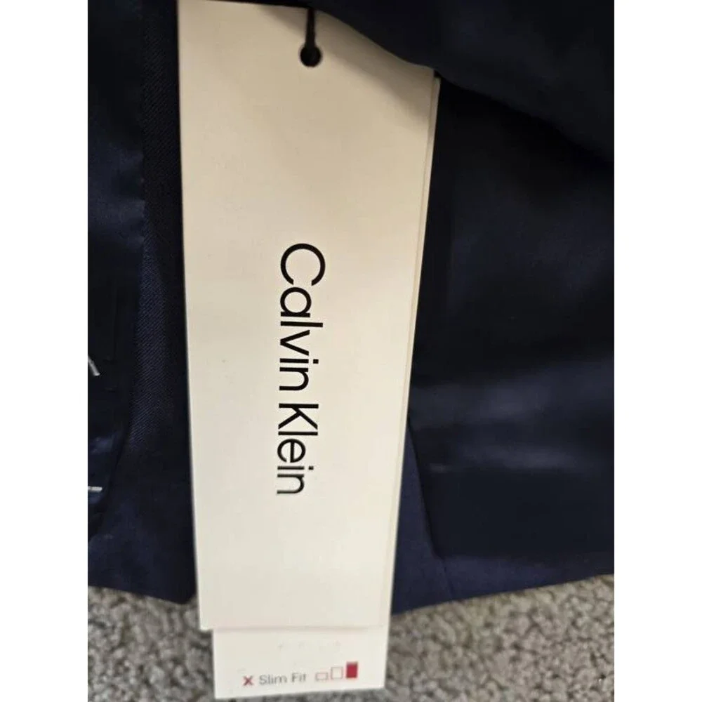 Calvin Klein Slim-Fit Wool Infinite Stretch Suit Vest Mens XXL Blue Button Front